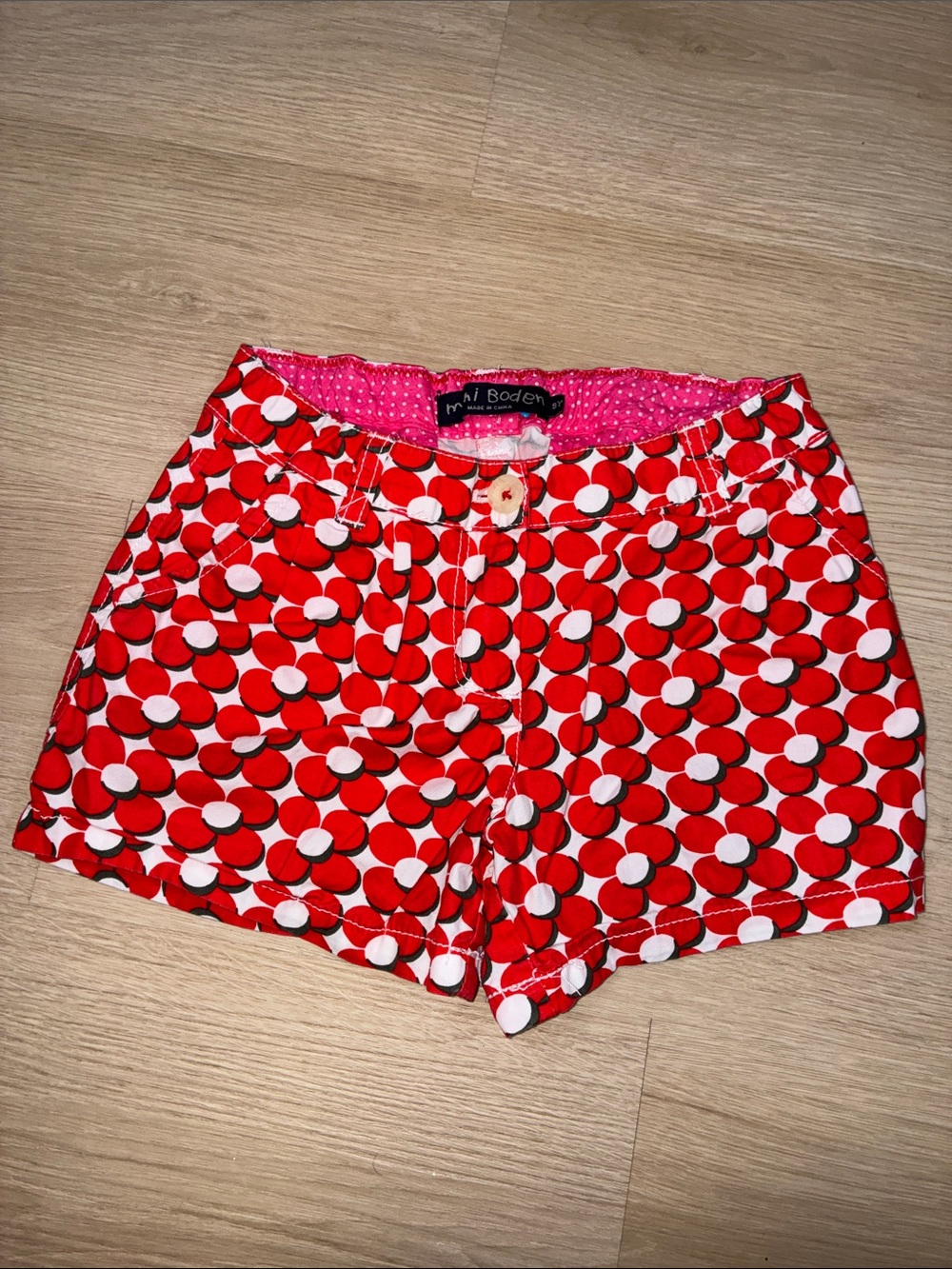 Mini Boden Red and White Polka Dot Girls' Jean Shorts